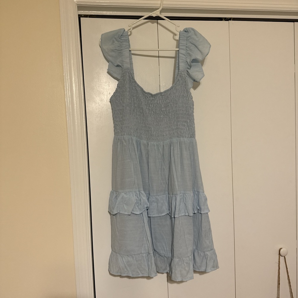 Elegant Light Blue Ruffled Mini Dress